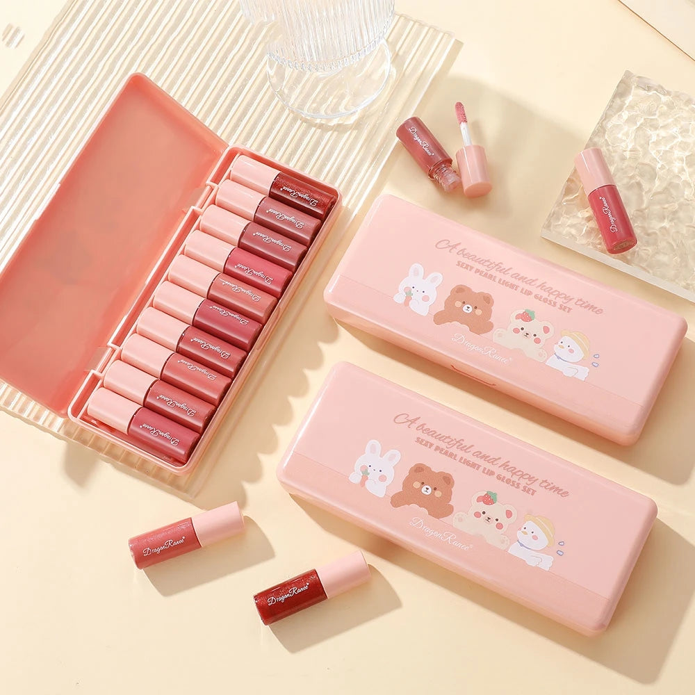 10-Piece Glitter Lip Gloss Set – Moisturizing, Non-Stick, Long-Lasting & Pearlescent Shine