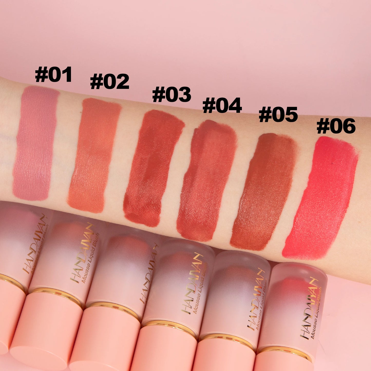 ๐ธ HANDAIYAN 6-Color Matte Liquid Blush โ Long-Lasting, Waterproof & Easy-Blend with Sponge Tip