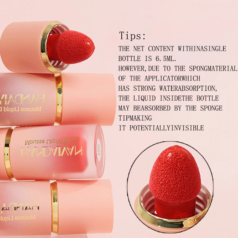๐ธ HANDAIYAN 6-Color Matte Liquid Blush โ Long-Lasting, Waterproof & Easy-Blend with Sponge Tip
