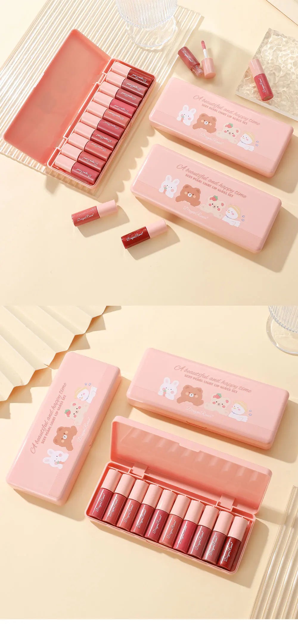 10-Piece Glitter Lip Gloss Set – Moisturizing, Non-Stick, Long-Lasting & Pearlescent Shine