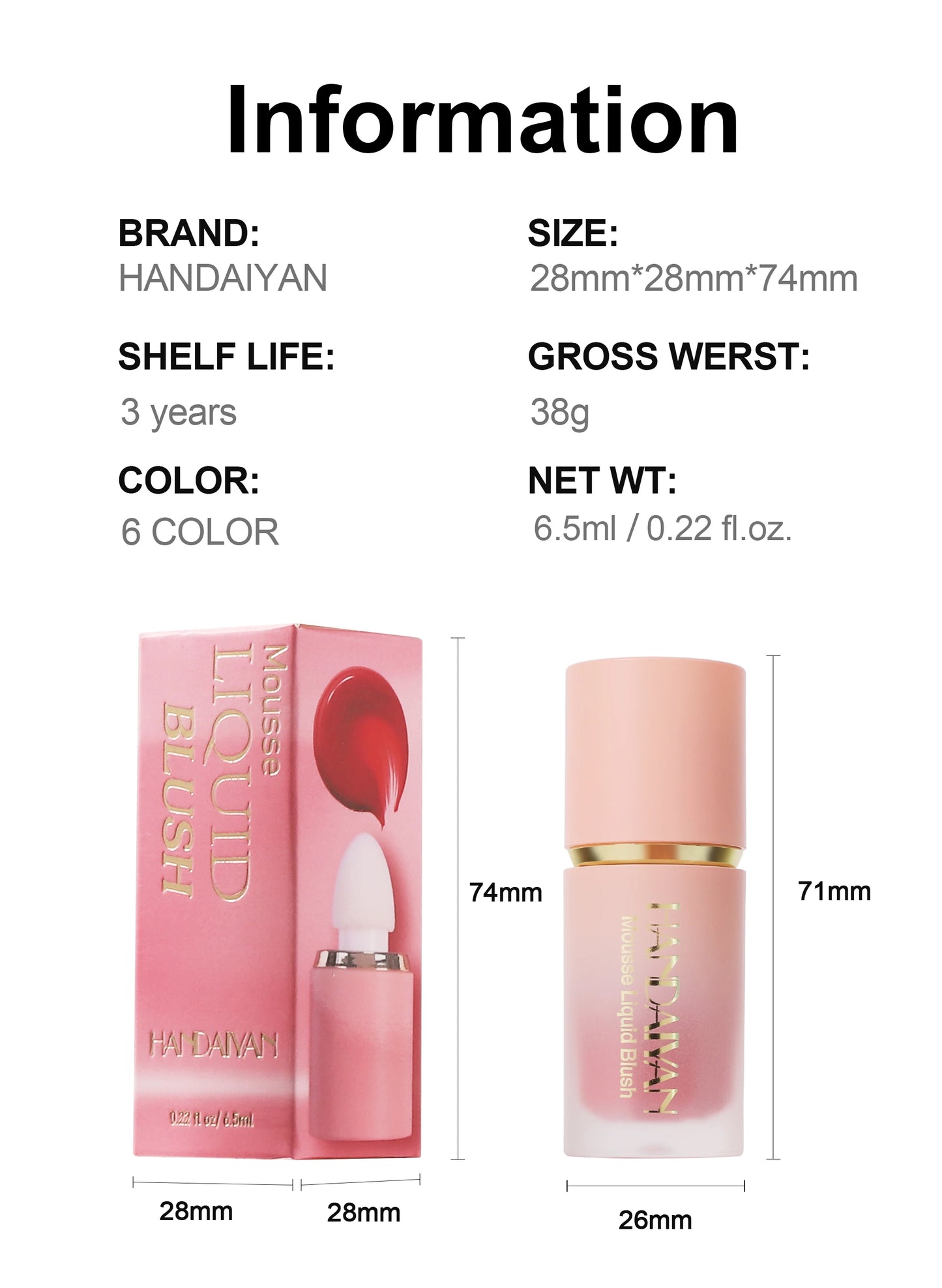 ๐ธ HANDAIYAN 6-Color Matte Liquid Blush โ Long-Lasting, Waterproof & Easy-Blend with Sponge Tip