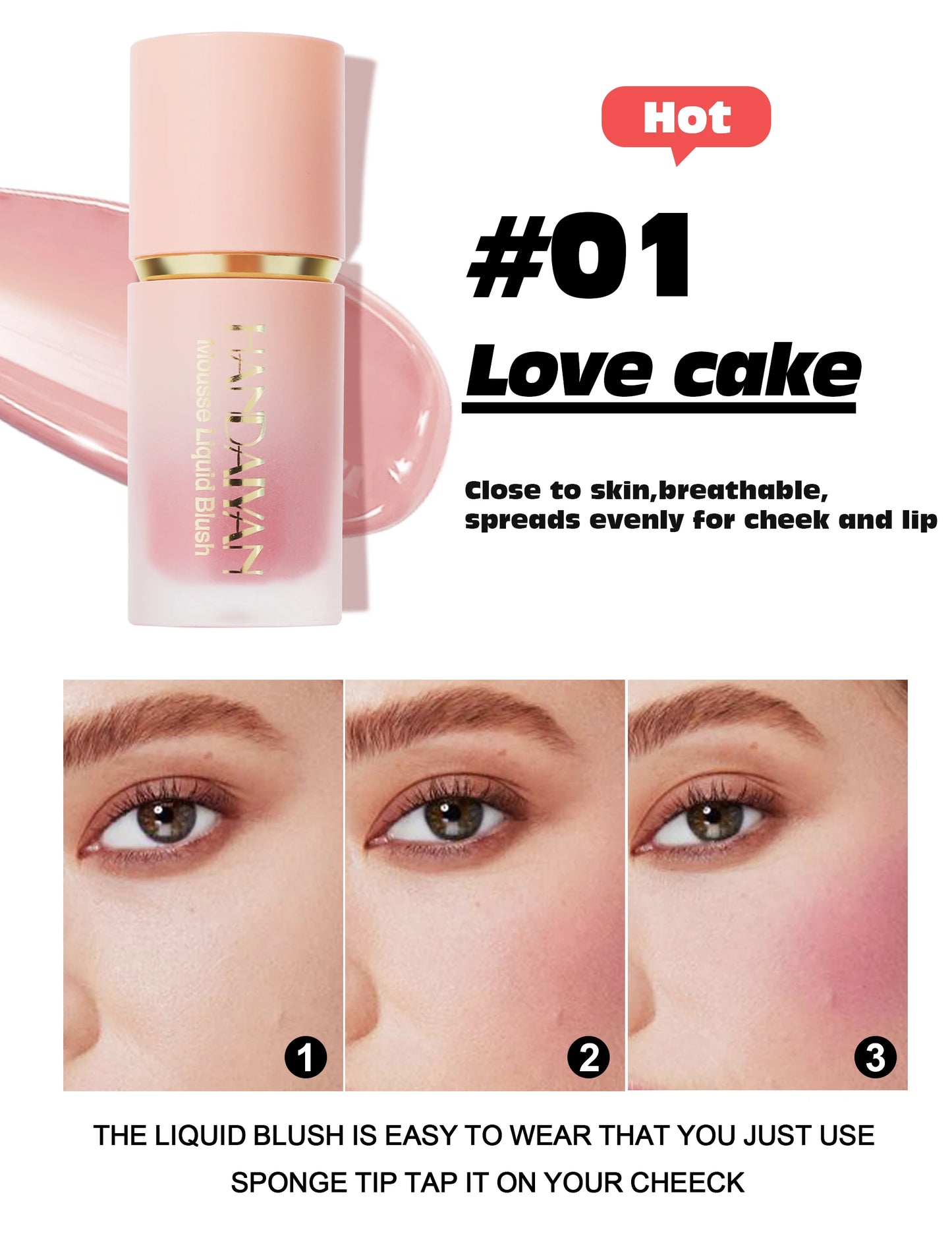 ๐ธ HANDAIYAN 6-Color Matte Liquid Blush โ Long-Lasting, Waterproof & Easy-Blend with Sponge Tip