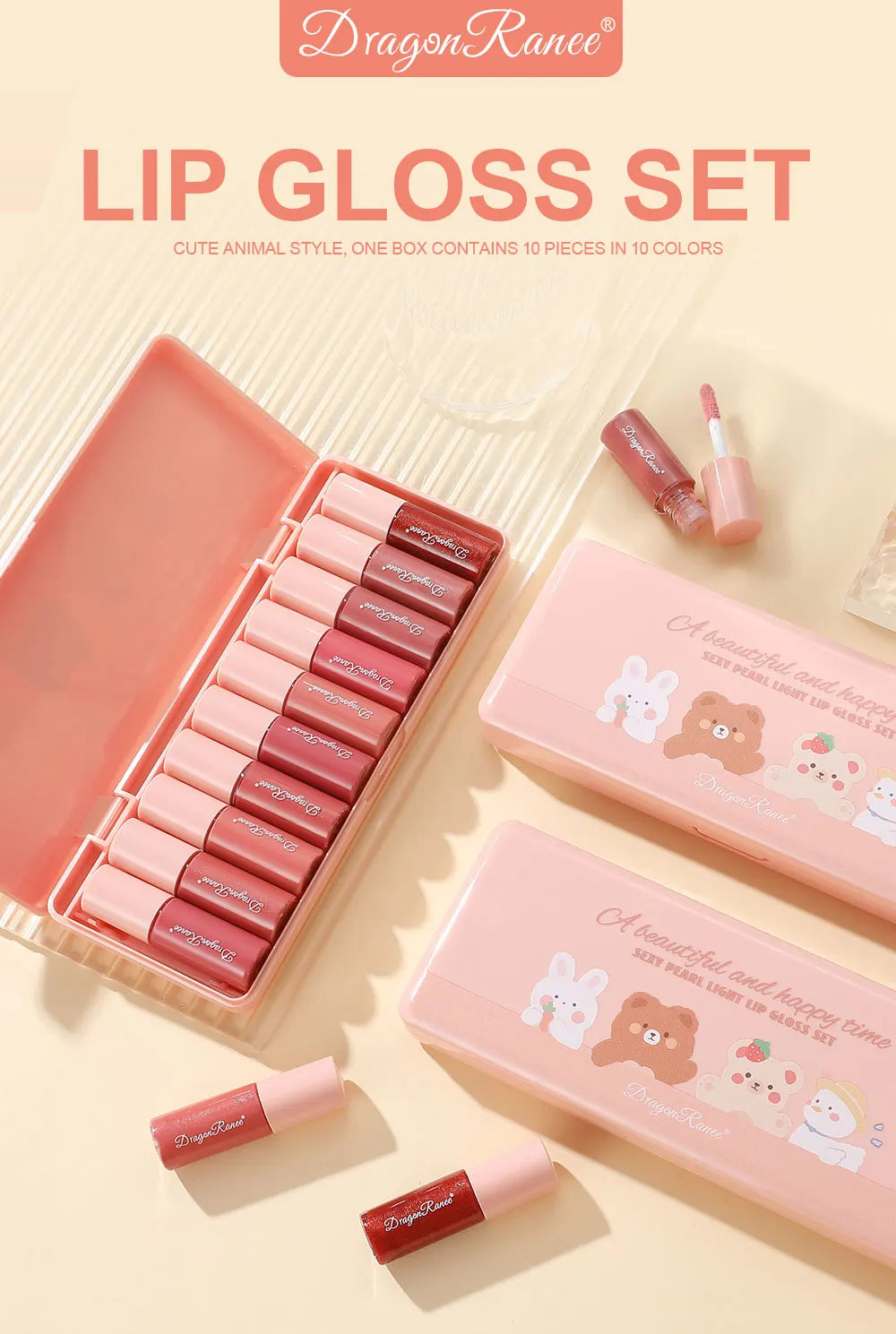 10-Piece Glitter Lip Gloss Set – Moisturizing, Non-Stick, Long-Lasting & Pearlescent Shine