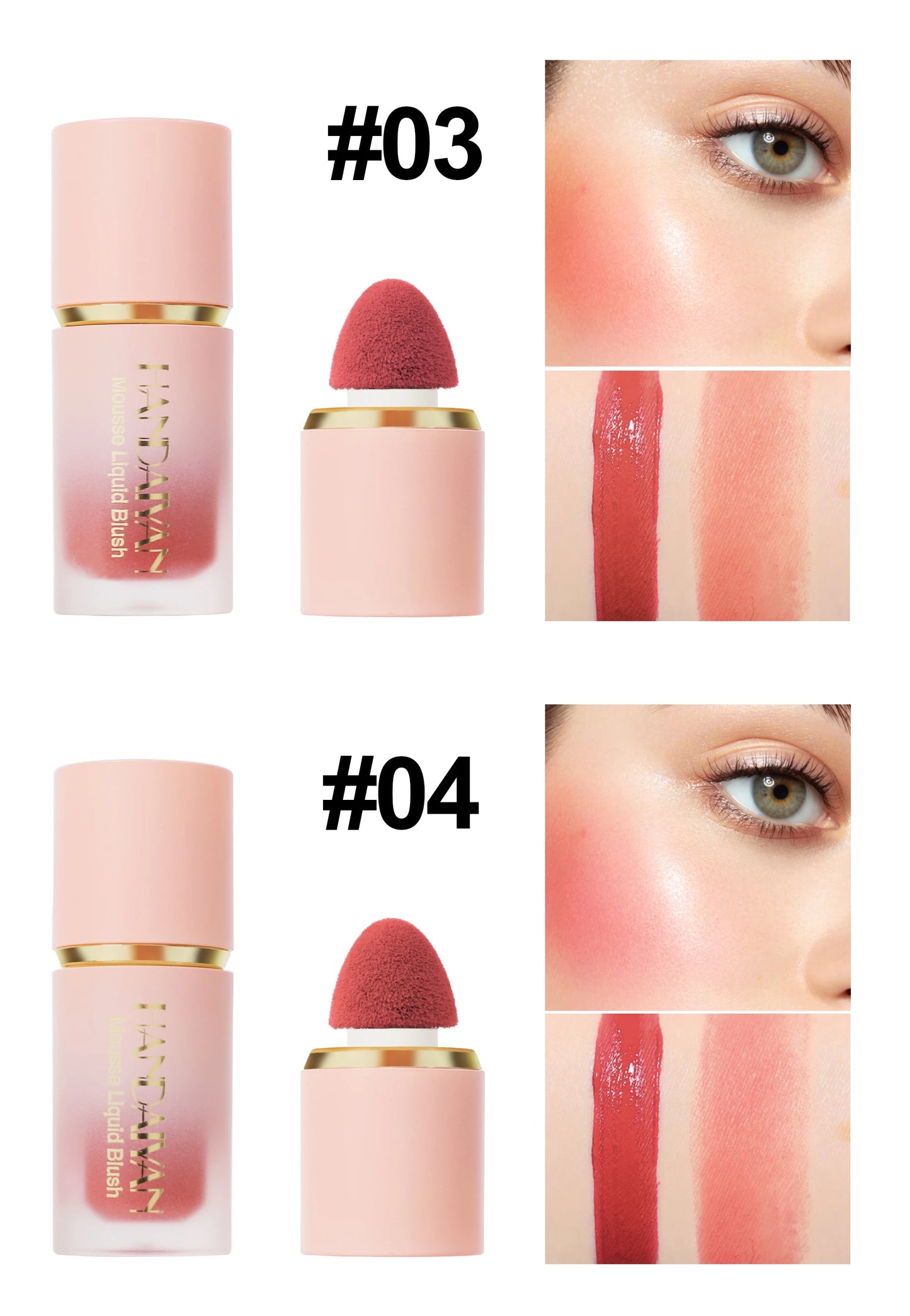 ๐ธ HANDAIYAN 6-Color Matte Liquid Blush โ Long-Lasting, Waterproof & Easy-Blend with Sponge Tip