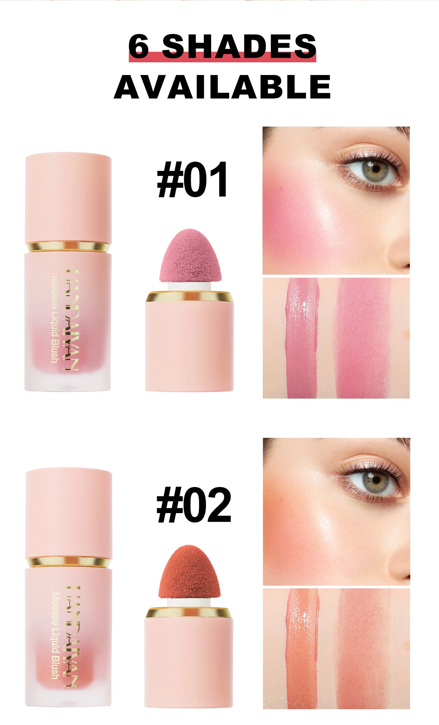 ๐ธ HANDAIYAN 6-Color Matte Liquid Blush โ Long-Lasting, Waterproof & Easy-Blend with Sponge Tip
