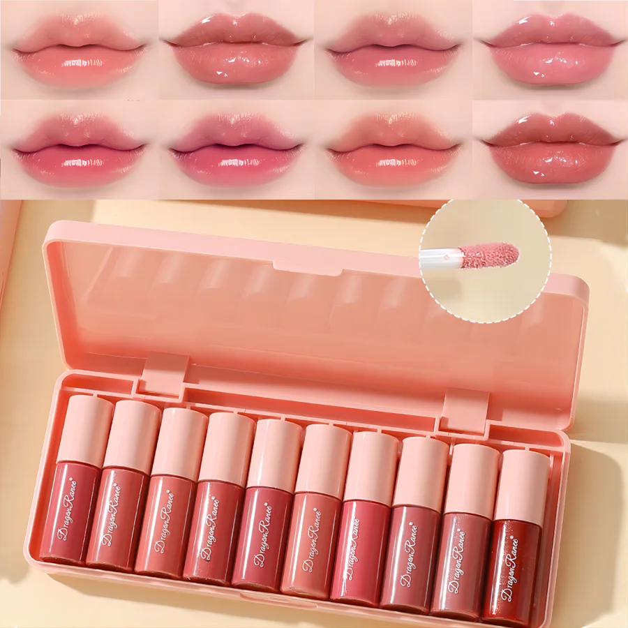 10-Piece Glitter Lip Gloss Set – Moisturizing, Non-Stick, Long-Lasting & Pearlescent Shine