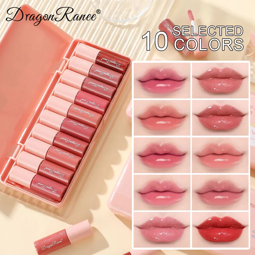 10-Piece Glitter Lip Gloss Set – Moisturizing, Non-Stick, Long-Lasting & Pearlescent Shine