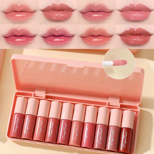 10-Piece Glitter Lip Gloss Set – Moisturizing, Non-Stick, Long-Lasting & Pearlescent Shine