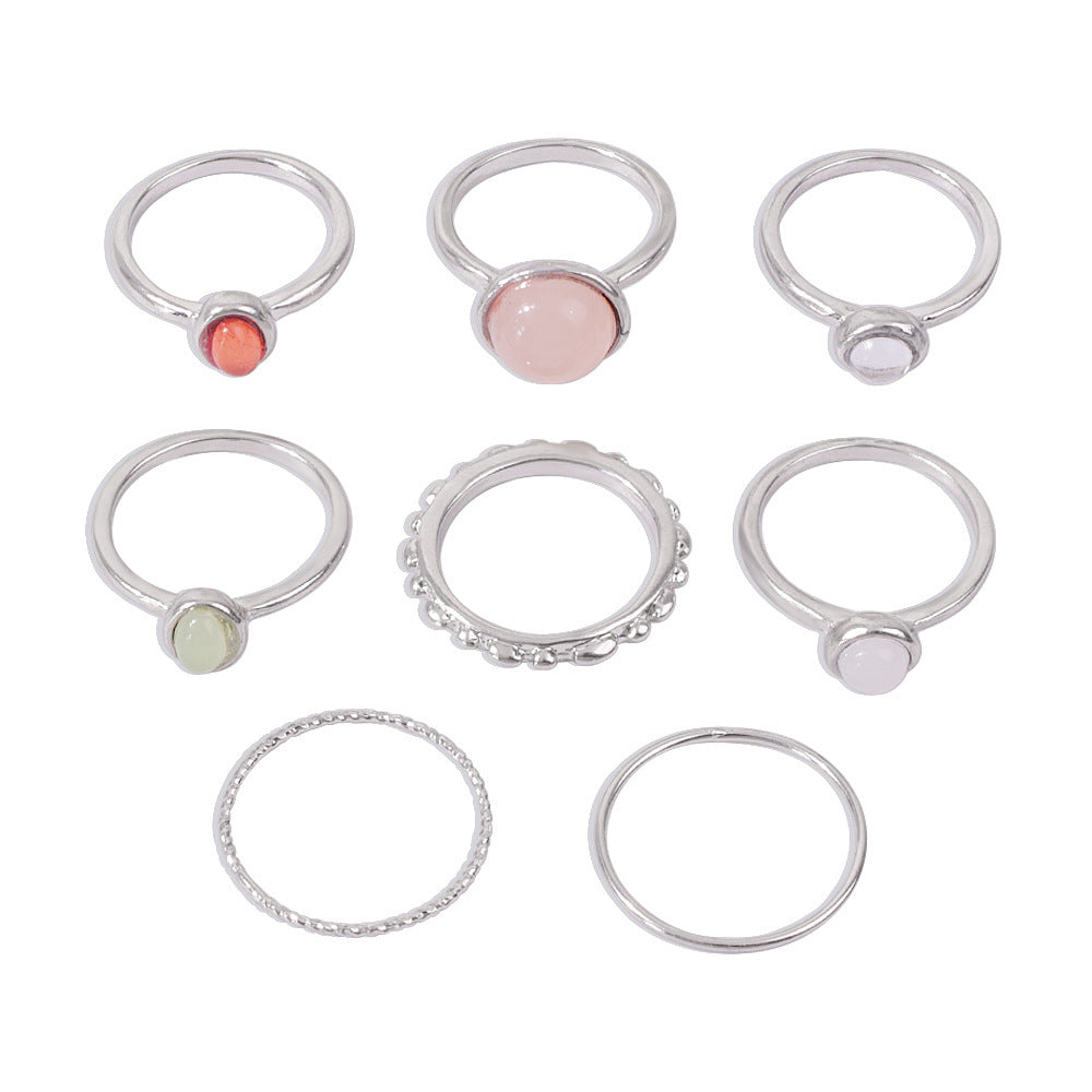 Colorful Stone Metalic Finger Rings Joint Combination